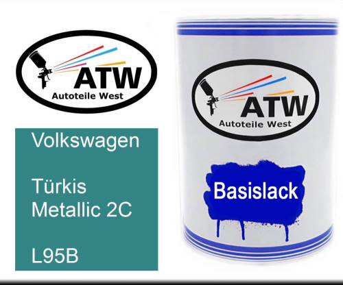 Volkswagen, Türkis Metallic 2C, L95B: 500ml Lackdose, von ATW Autoteile West.